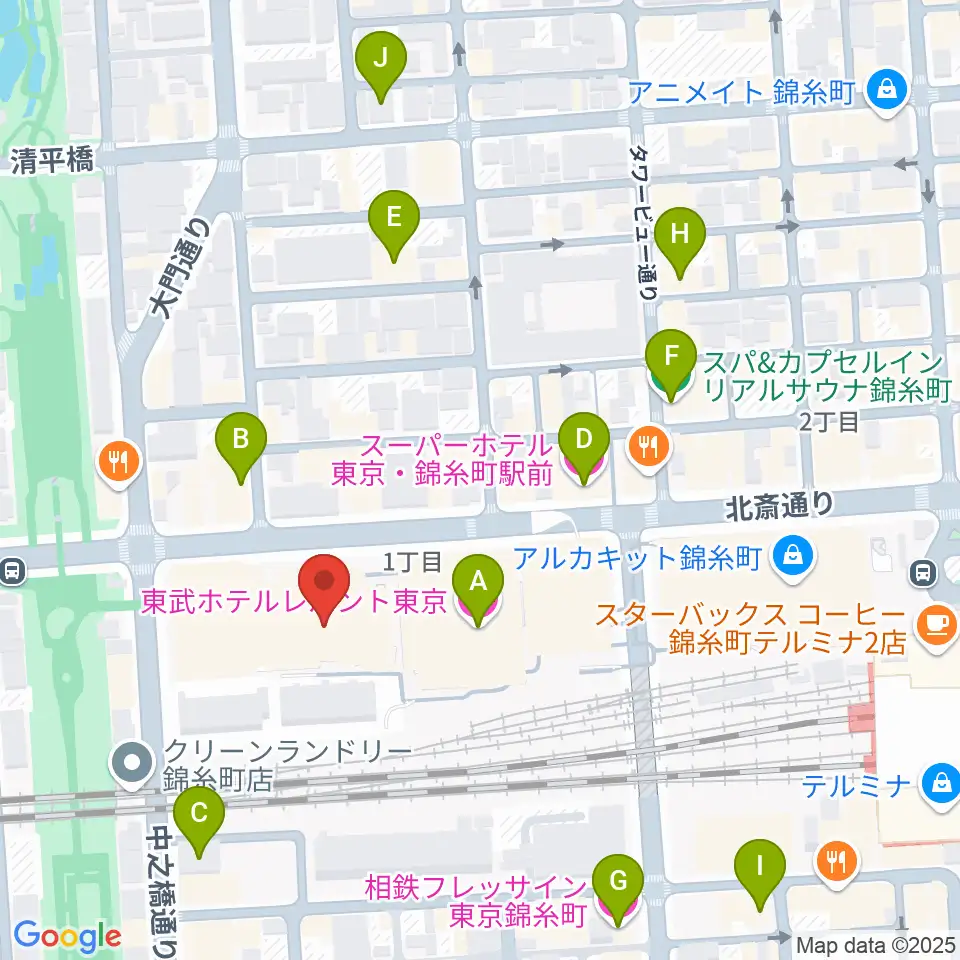 すみだトリフォニーホール周辺のホテル一覧地図