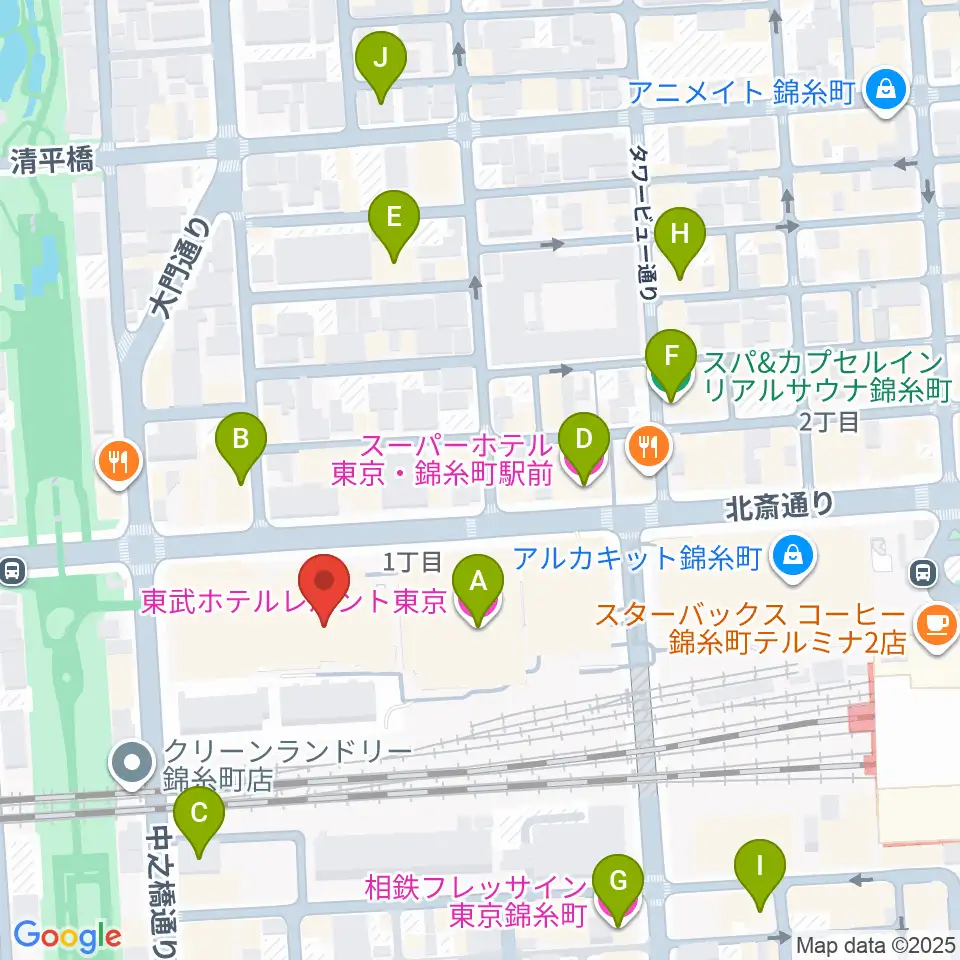 すみだトリフォニーホール周辺のホテル一覧地図