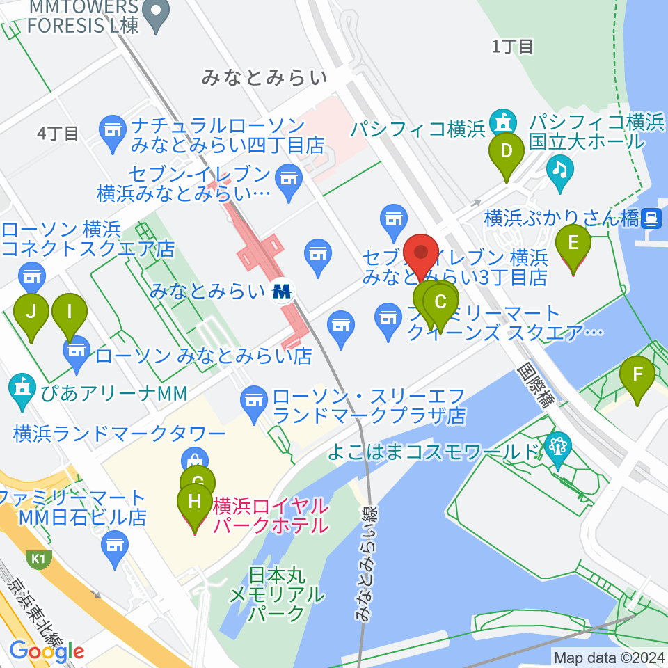 横浜みなとみらいホール周辺のホテル一覧地図