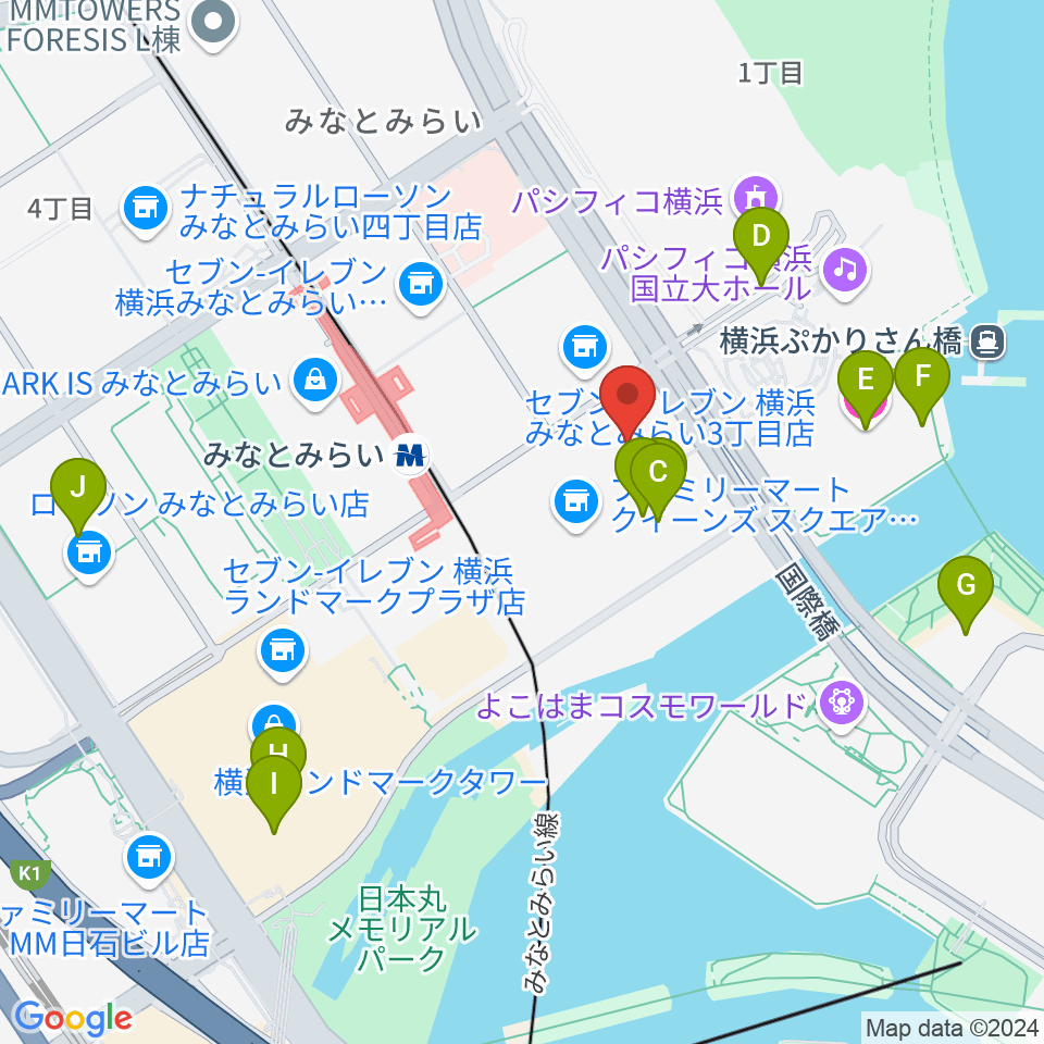 横浜みなとみらいホール周辺のホテル一覧地図