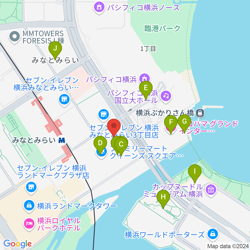 横浜みなとみらいホール周辺のホテル一覧地図