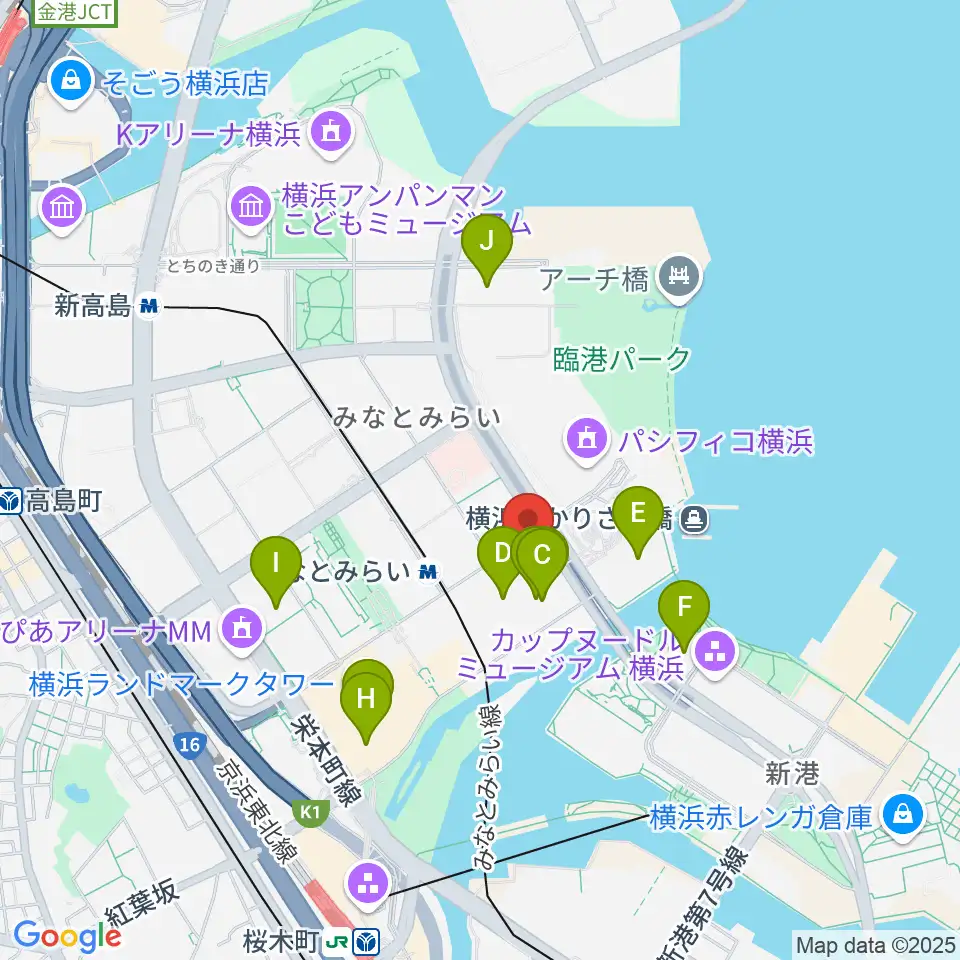 横浜みなとみらいホール周辺のホテル一覧地図