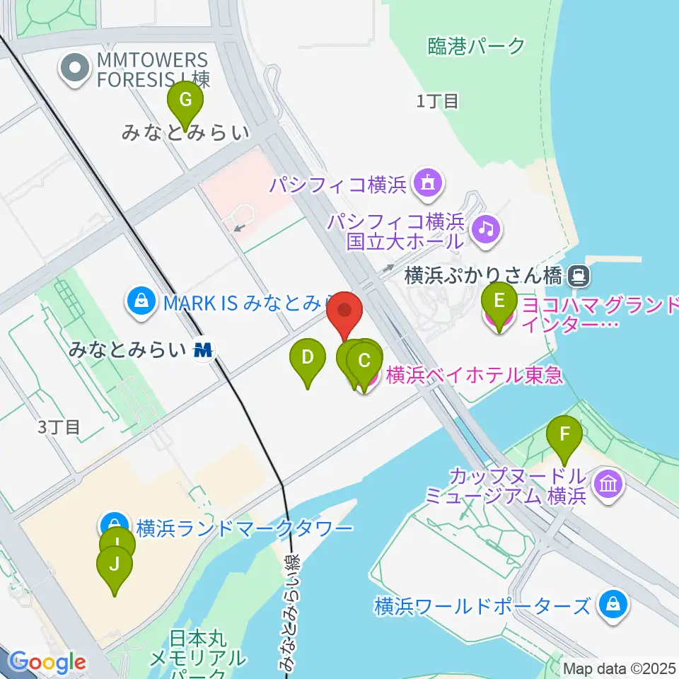 横浜みなとみらいホール周辺のホテル一覧地図