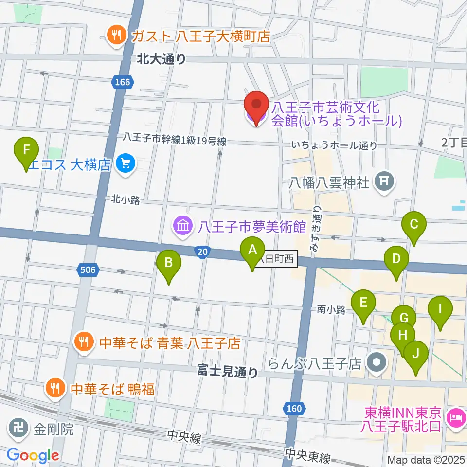 いちょうホール周辺のホテル一覧地図