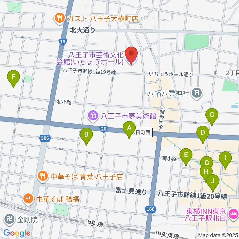 いちょうホール周辺のホテル一覧地図