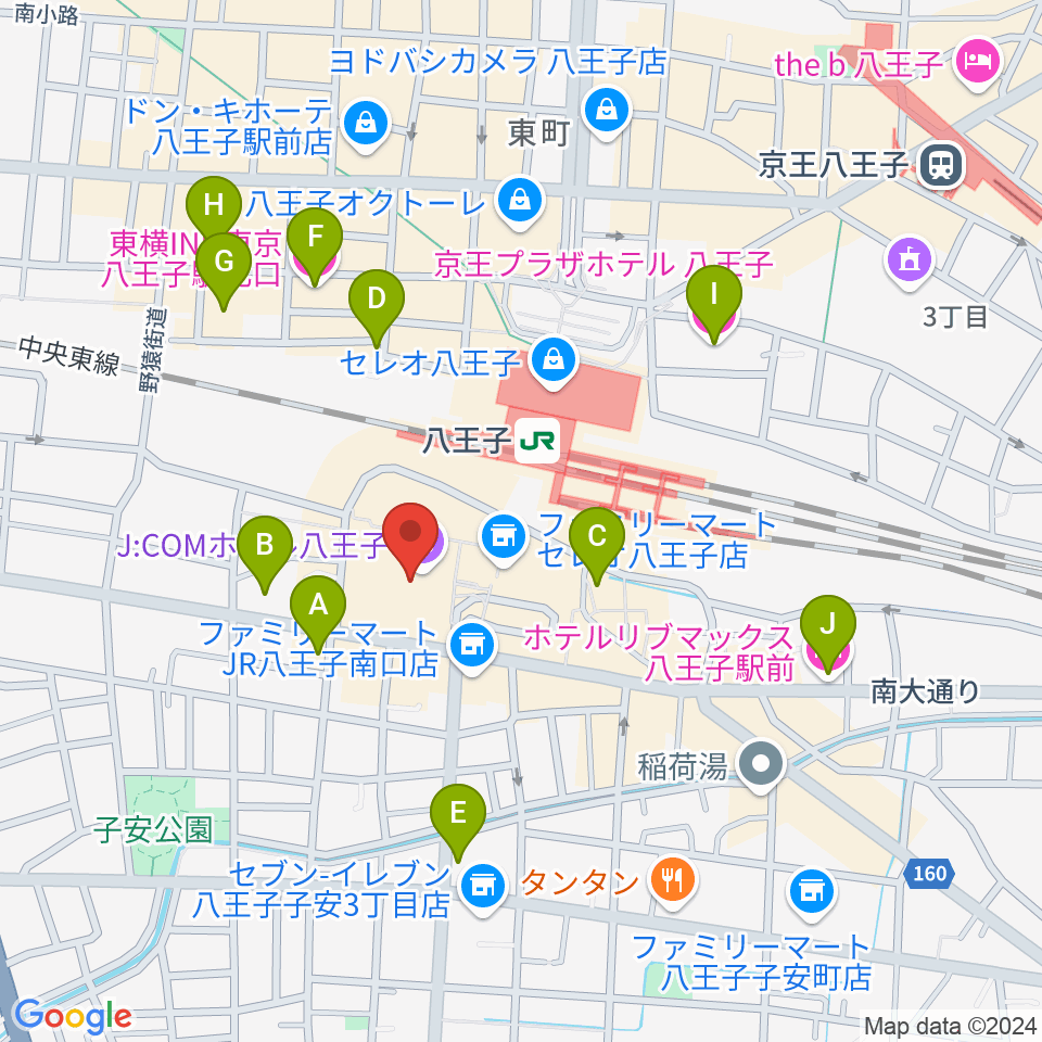 J:COMホール八王子周辺のホテル一覧地図