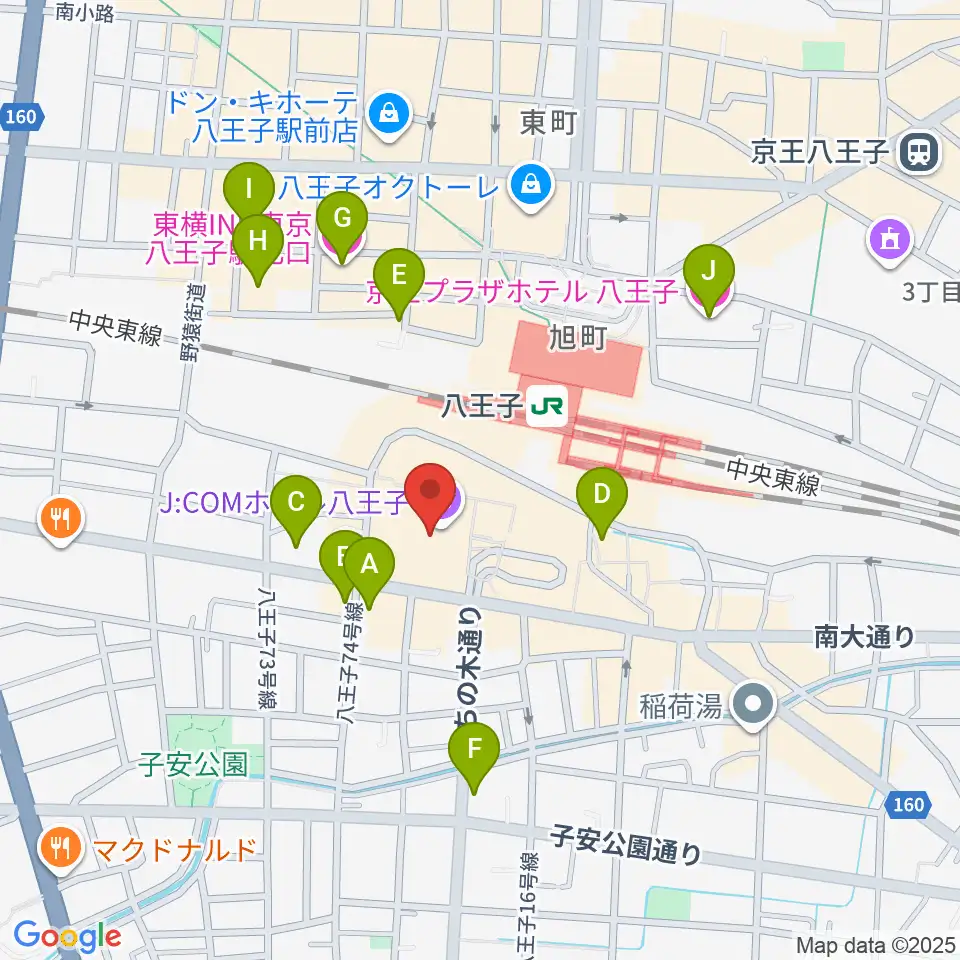 J:COMホール八王子周辺のホテル一覧地図