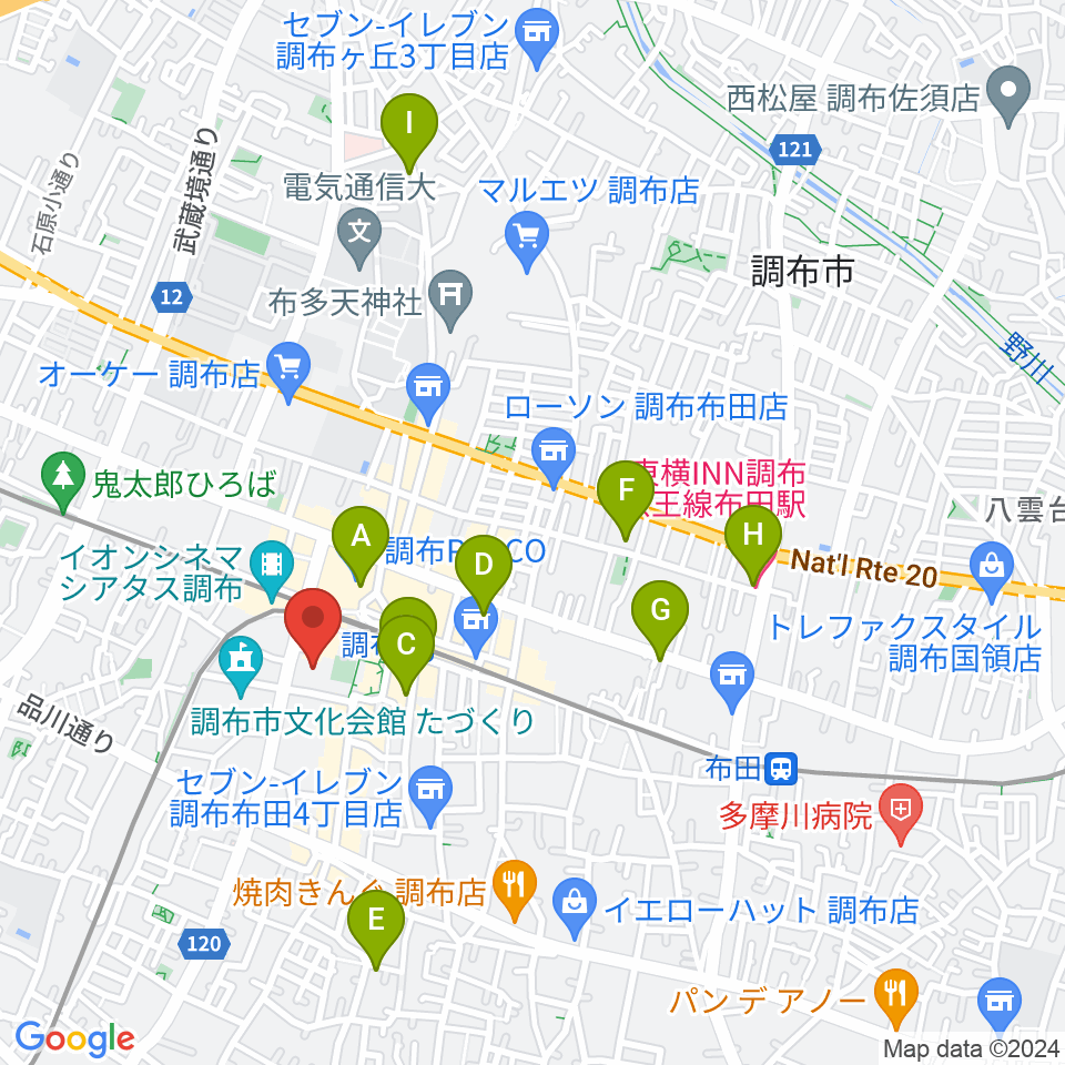 調布市グリーンホール周辺のホテル一覧地図