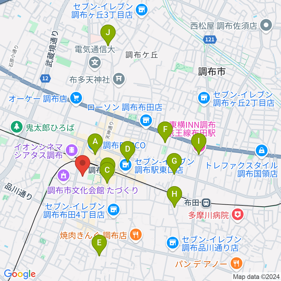 調布市グリーンホール周辺のホテル一覧地図