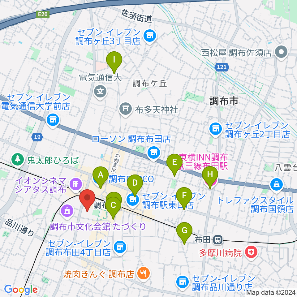 調布市グリーンホール周辺のホテル一覧地図