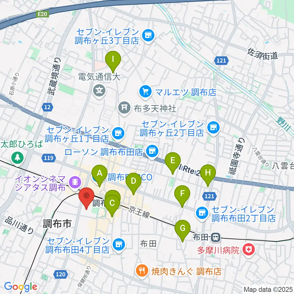 調布市グリーンホール周辺のホテル一覧地図
