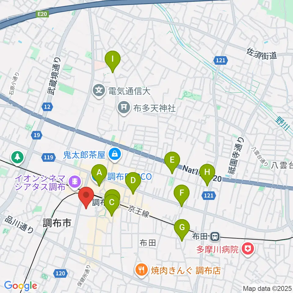 調布市グリーンホール周辺のホテル一覧地図