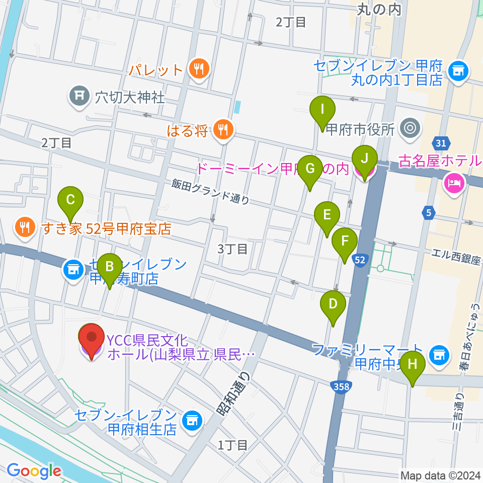 YCC県民文化ホール周辺のホテル一覧地図