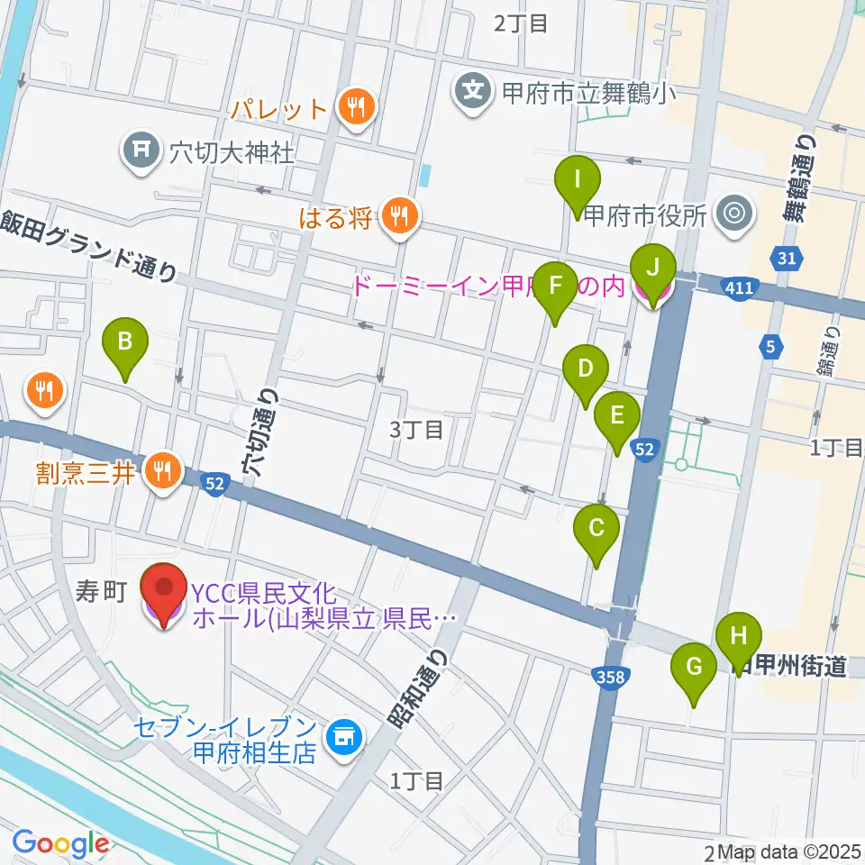YCC県民文化ホール周辺のホテル一覧地図