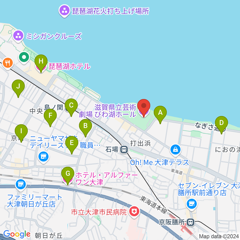 滋賀県立芸術劇場びわ湖ホール周辺のホテル一覧地図