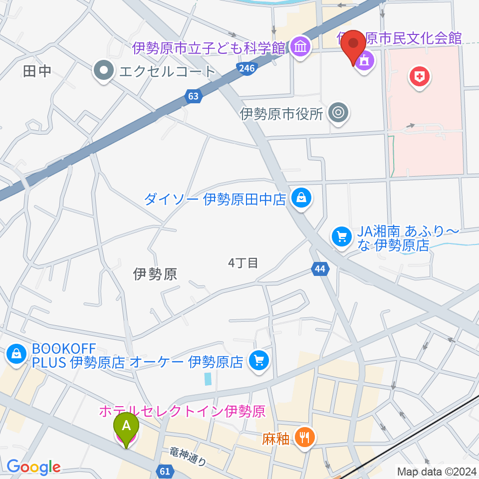 伊勢原市民文化会館周辺のホテル一覧地図