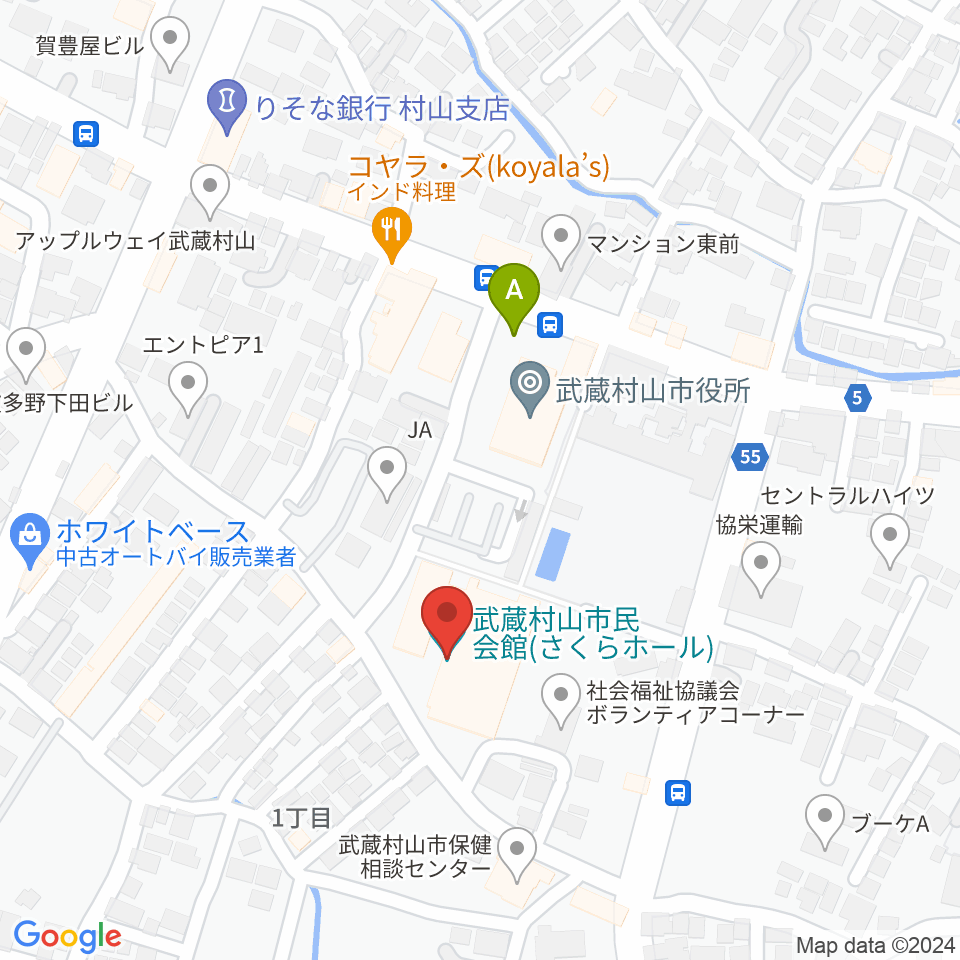 武蔵村山市民会館 さくらホール周辺のホテル一覧地図