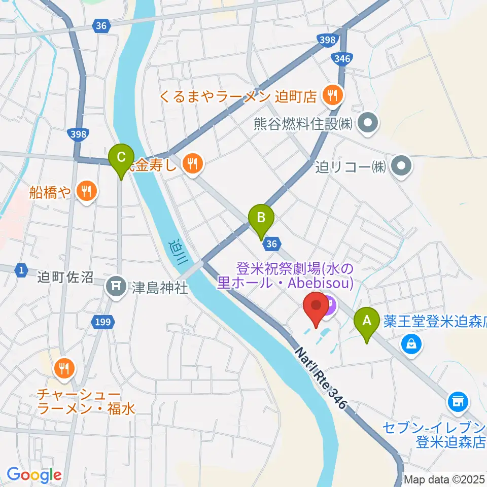 登米祝祭劇場 水の里ホール・Abebisou周辺のホテル一覧地図