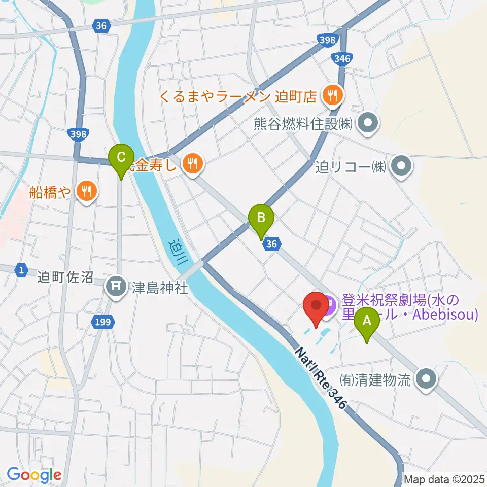 登米祝祭劇場 水の里ホール・Abebisou周辺のホテル一覧地図