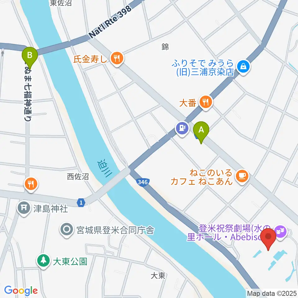 登米祝祭劇場 水の里ホール・Abebisou周辺のホテル一覧地図