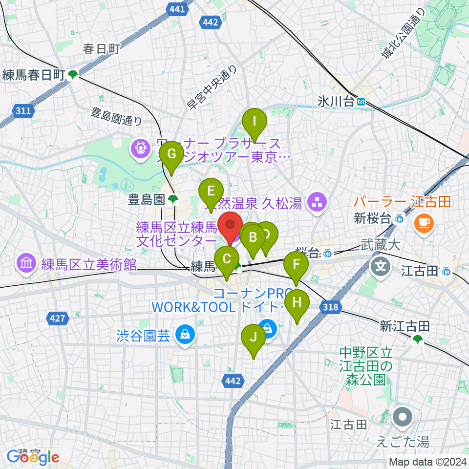 練馬文化センター周辺のホテル一覧地図