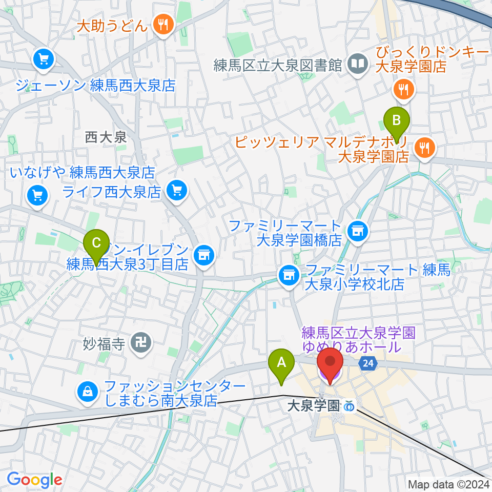 大泉学園ゆめりあホール周辺のホテル一覧地図