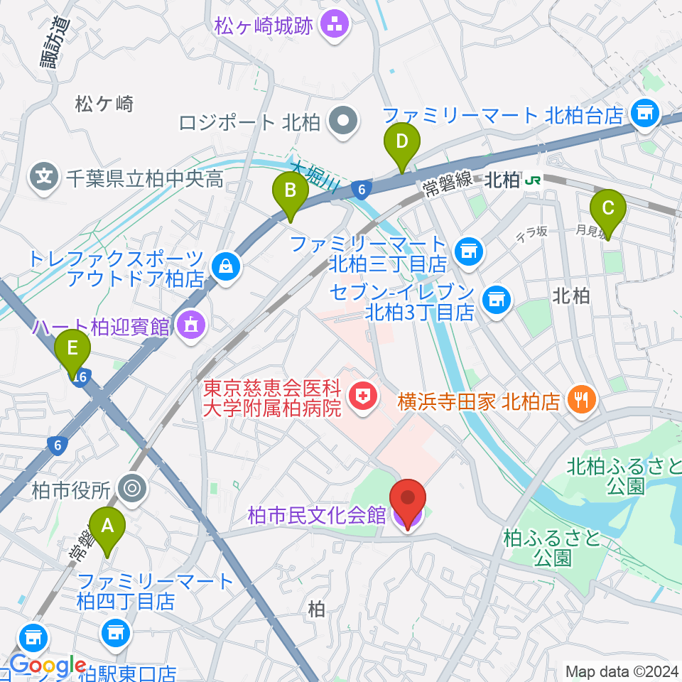 柏市民文化会館周辺のホテル一覧地図