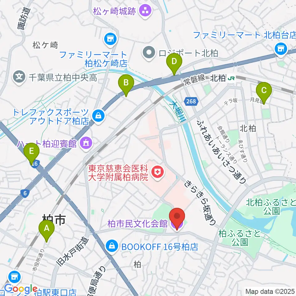 柏市民文化会館周辺のホテル一覧地図
