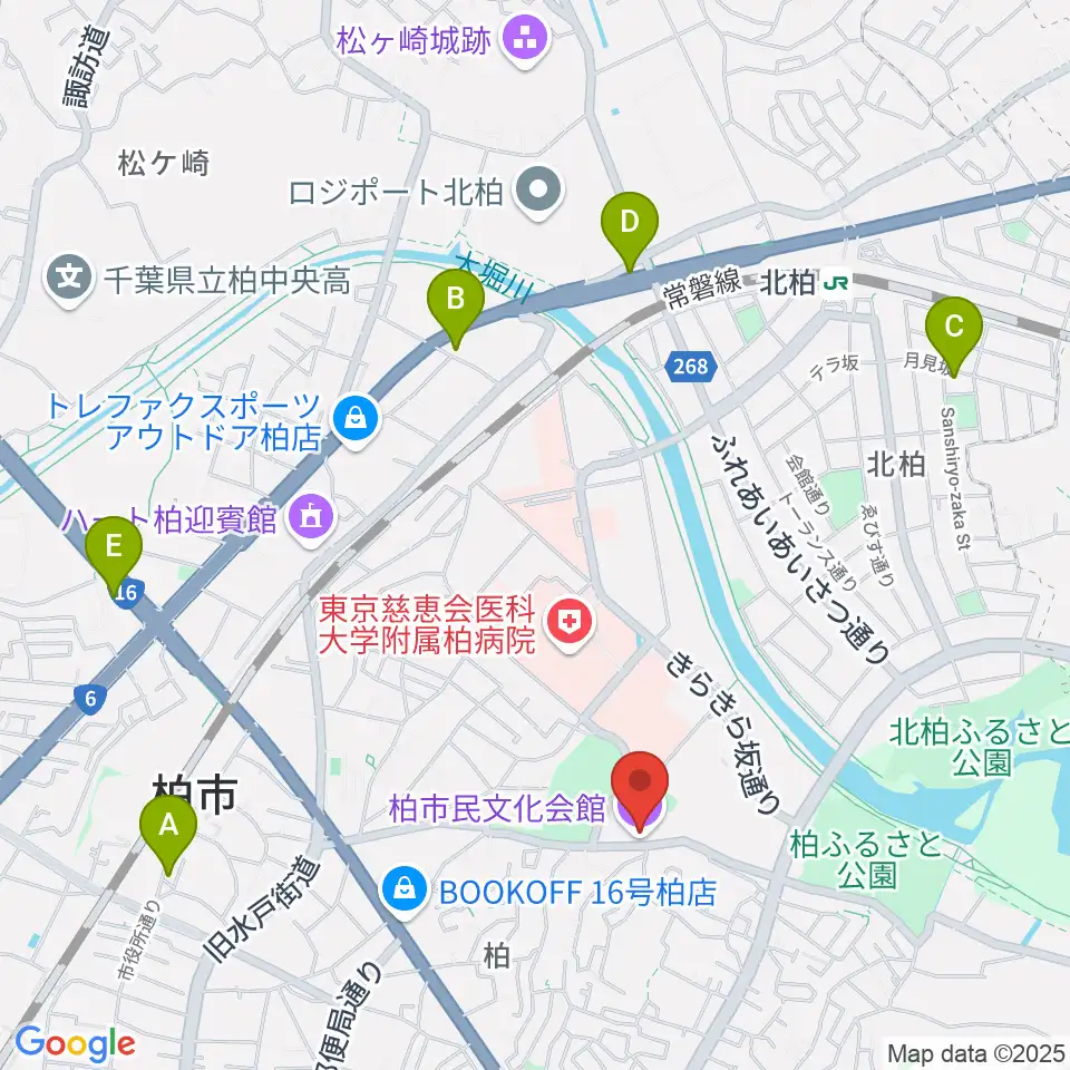 柏市民文化会館周辺のホテル一覧地図