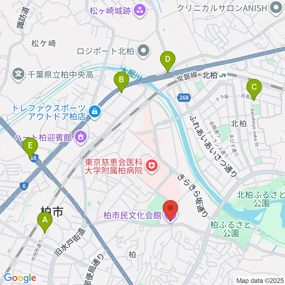 柏市民文化会館周辺のホテル一覧地図