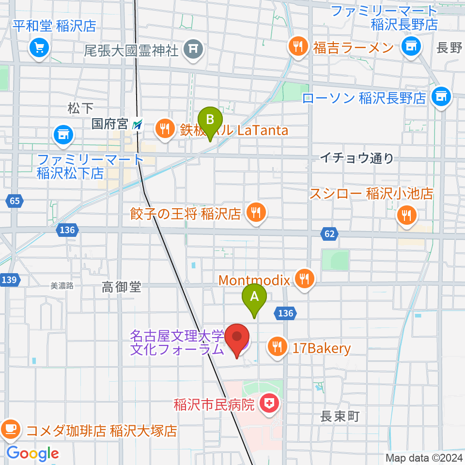 名古屋文理大学文化フォーラム周辺のホテル一覧地図