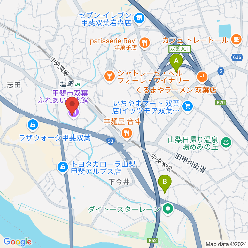 甲斐市双葉ふれあい文化館周辺のホテル一覧地図