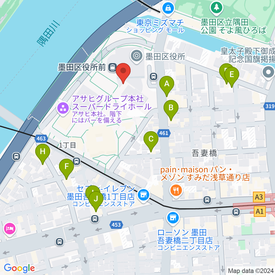 すみだリバーサイドホール周辺のホテル一覧地図