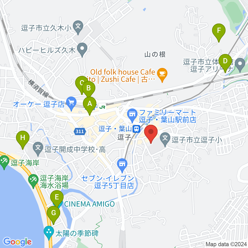 逗子文化プラザホール周辺のホテル一覧地図