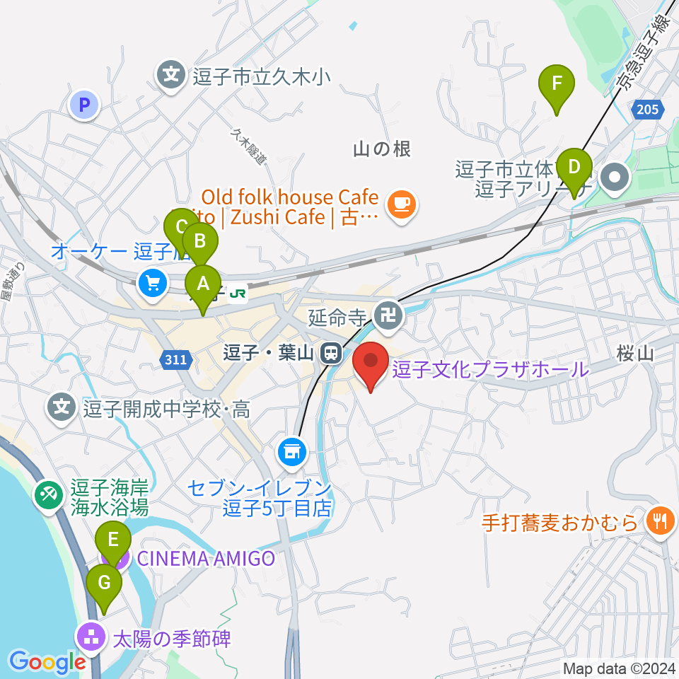 逗子文化プラザホール周辺のホテル一覧地図