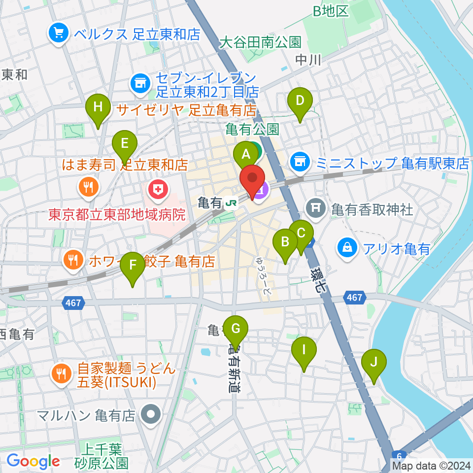 かめありリリオホール周辺のホテル一覧地図