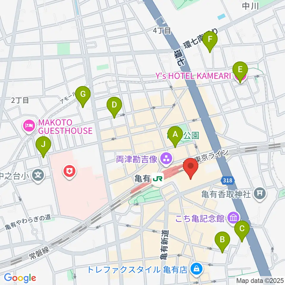 かめありリリオホール周辺のホテル一覧地図