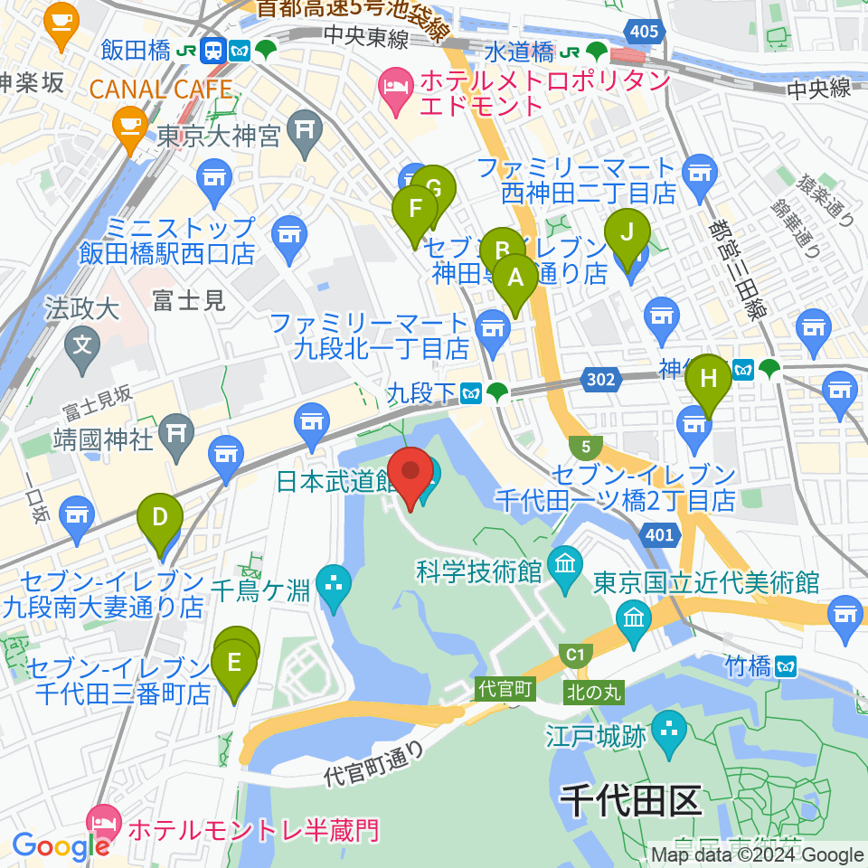 日本武道館周辺のホテル一覧地図