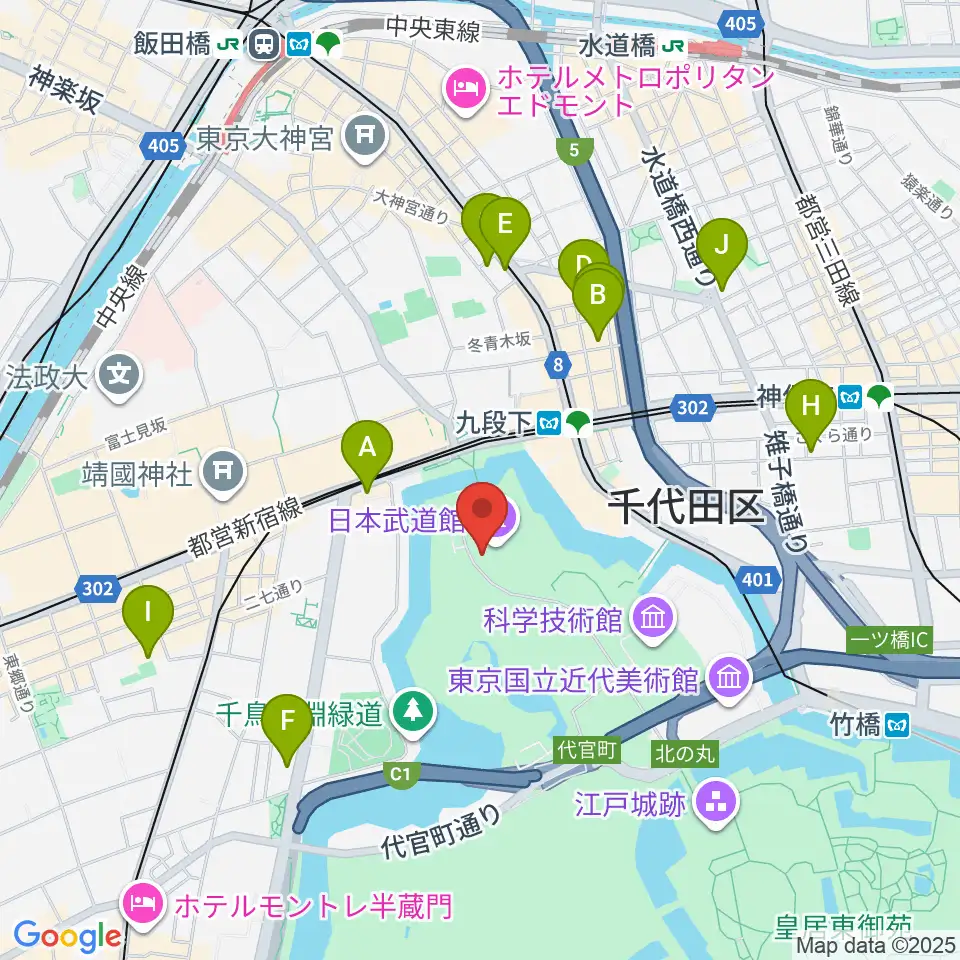 日本武道館周辺のホテル一覧地図