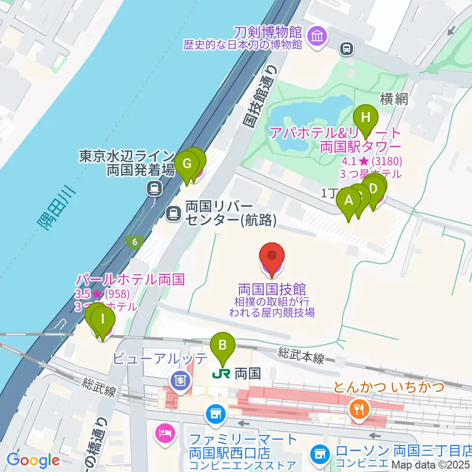 両国国技館周辺のホテル一覧地図