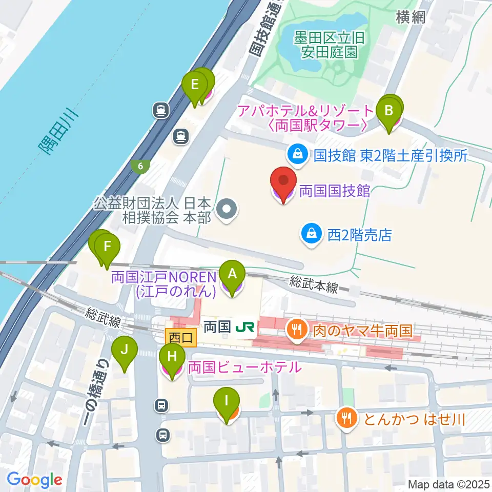 両国国技館周辺のホテル一覧地図