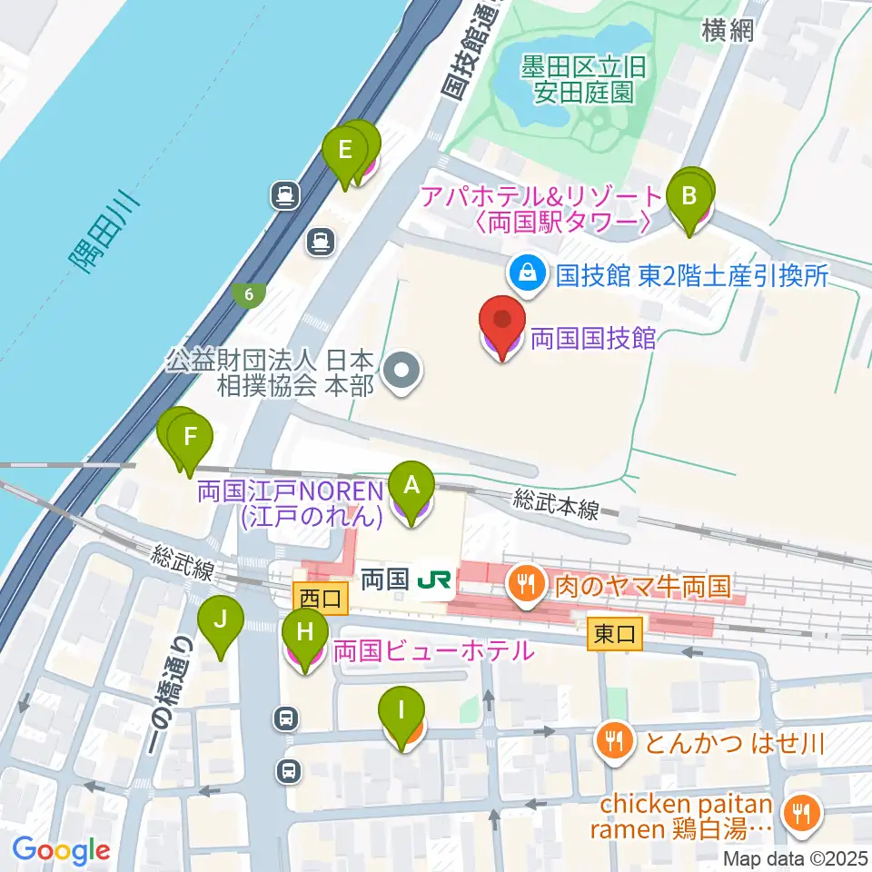 両国国技館周辺のホテル一覧地図