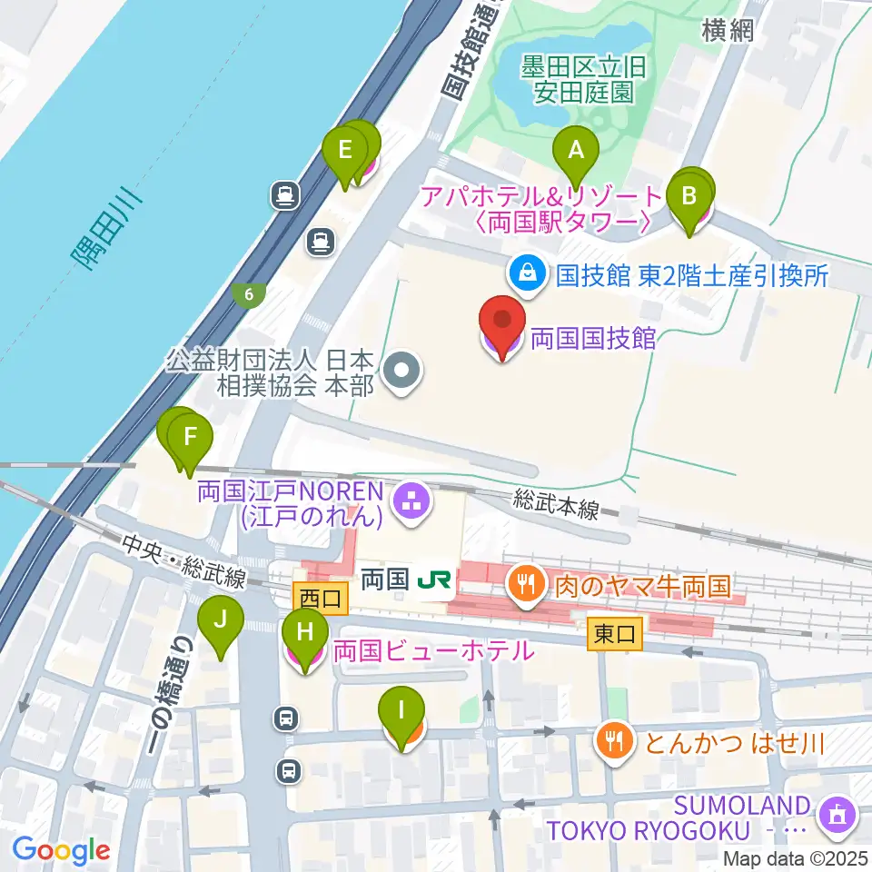 両国国技館周辺のホテル一覧地図