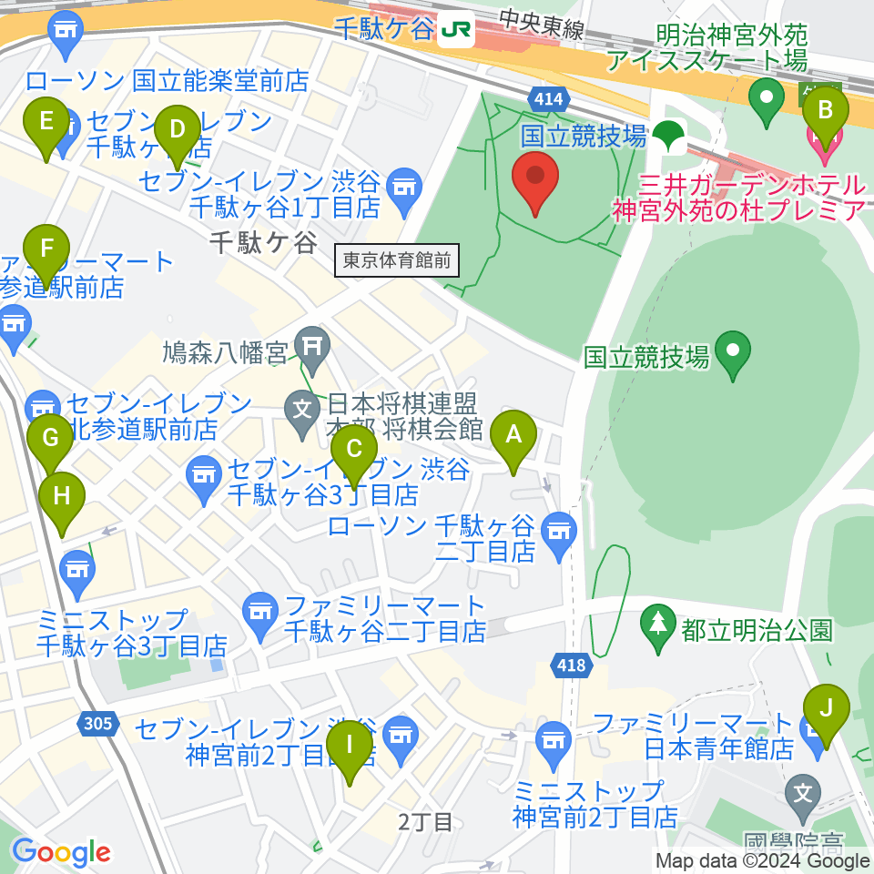 東京体育館周辺のホテル一覧地図