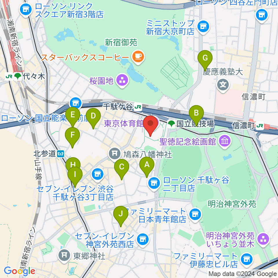 東京体育館周辺のホテル一覧地図