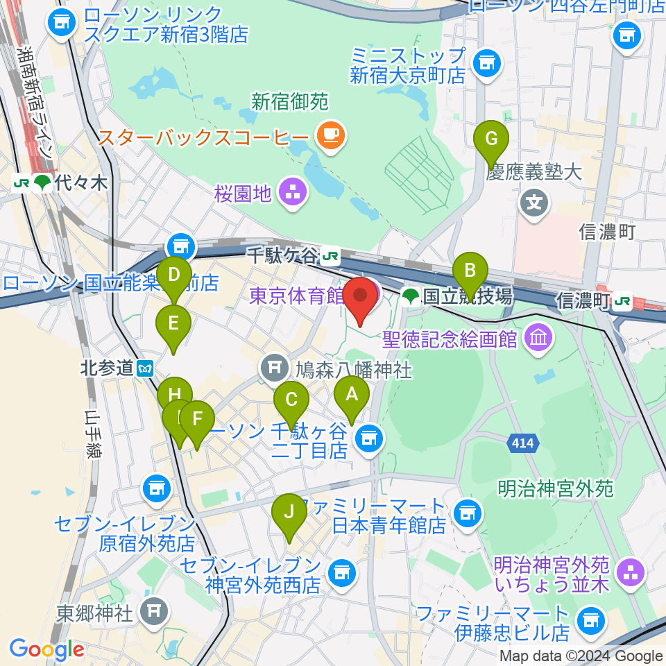 東京体育館周辺のホテル一覧地図