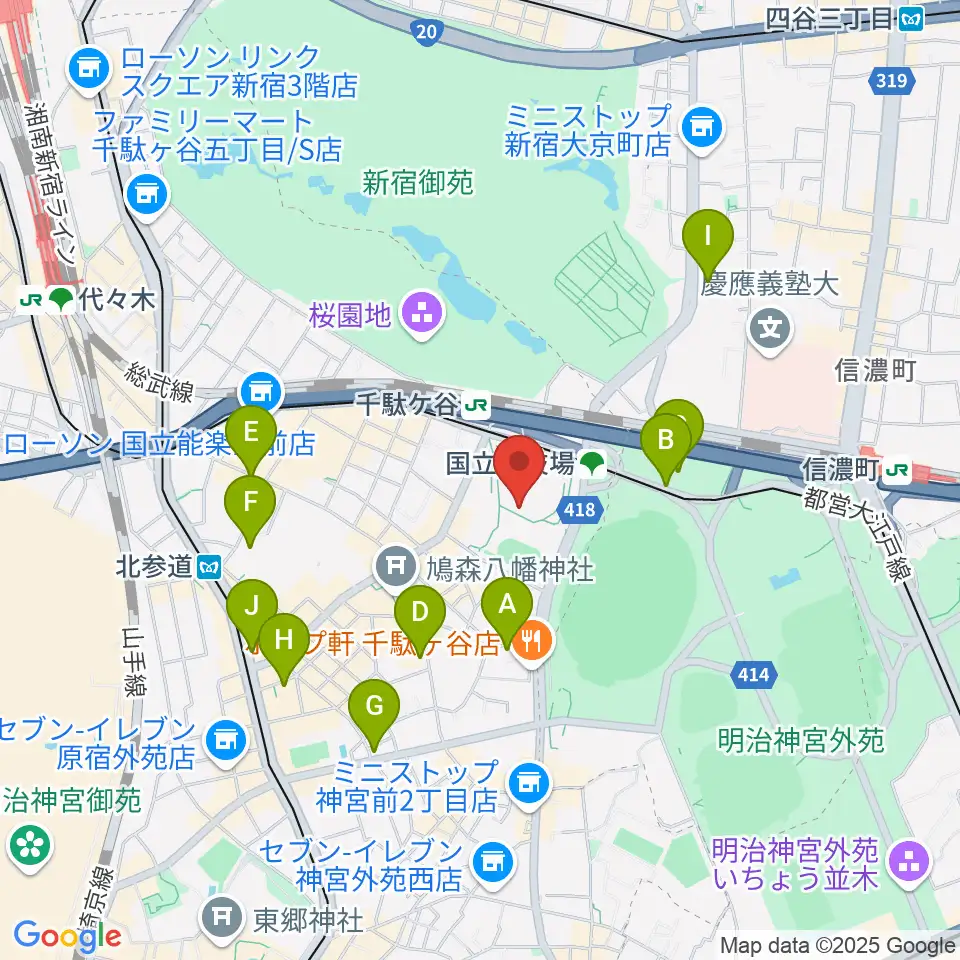 東京体育館周辺のホテル一覧地図
