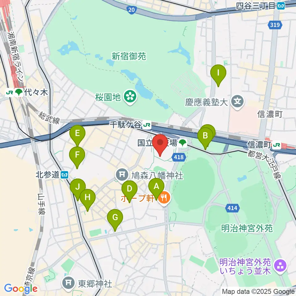 東京体育館周辺のホテル一覧地図