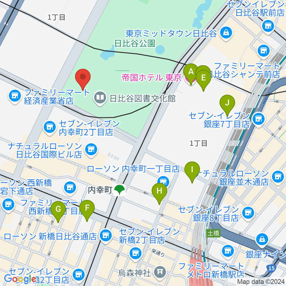 日比谷公園大音楽堂（日比谷野音）周辺のホテル一覧地図