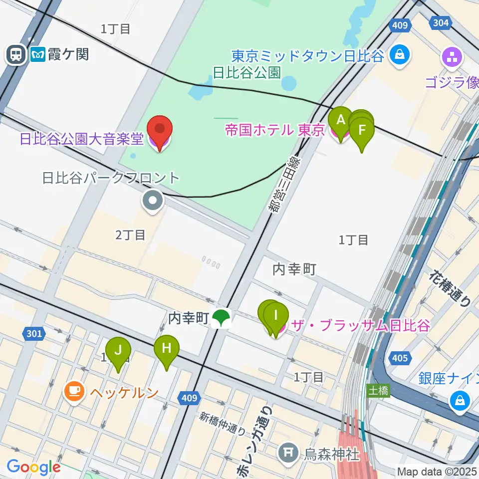 日比谷野音周辺のホテル一覧地図